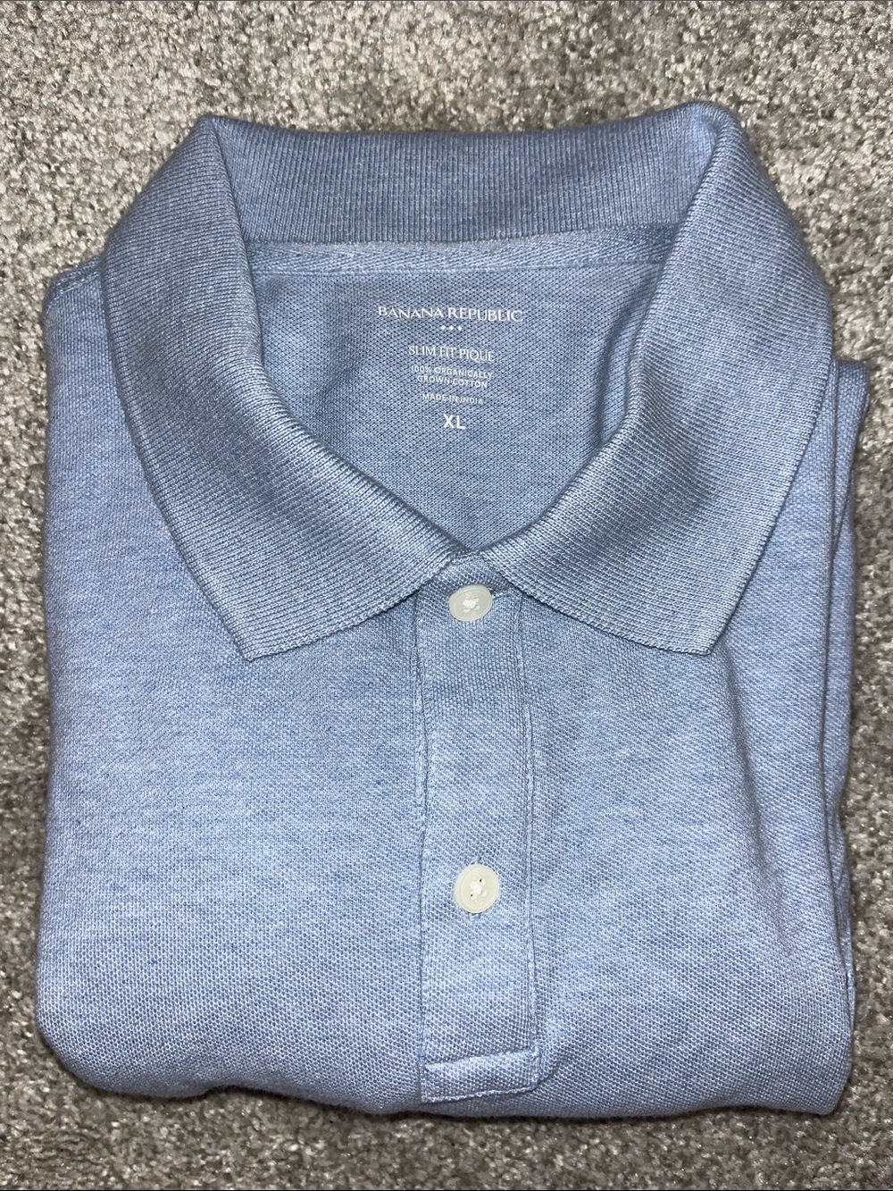 New BR Banana Republic Light UNC Blue Organic Slim Fit Pique Golf Polo shirt XL